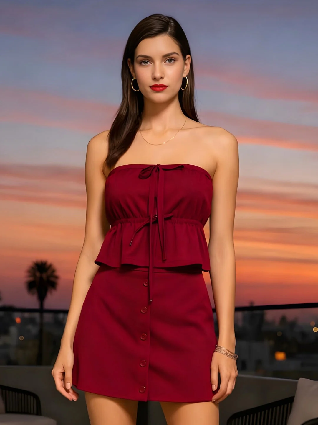Magenta Solid Sleeveless Co-ord Set - Image 2
