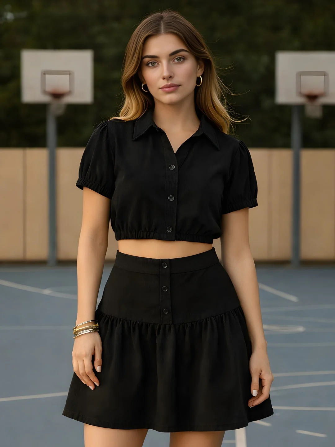 Black Solid Short Sleeve Co-ord Set - Image 2
