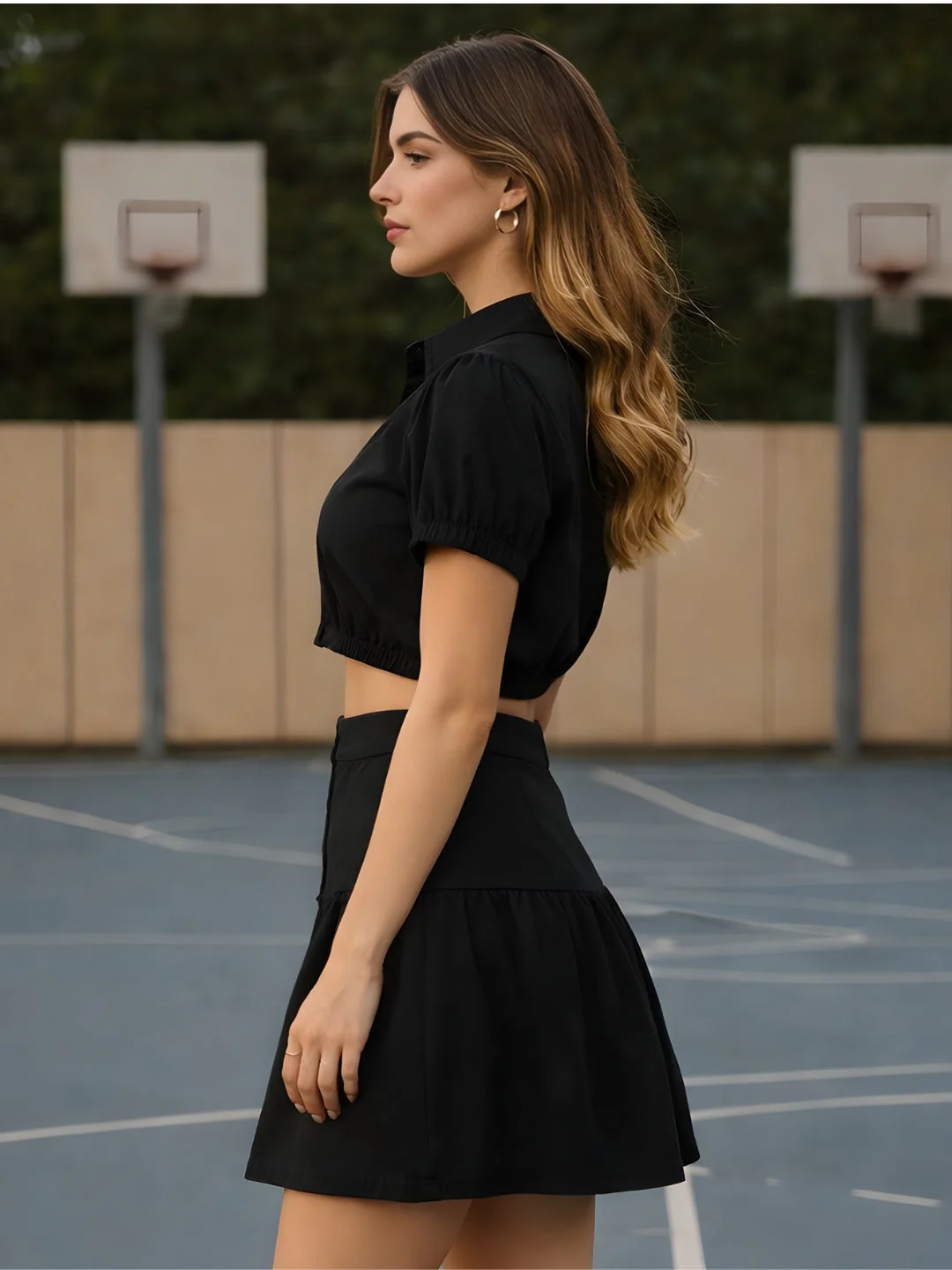 Black Solid Short Sleeve Co-ord Set - Image 3