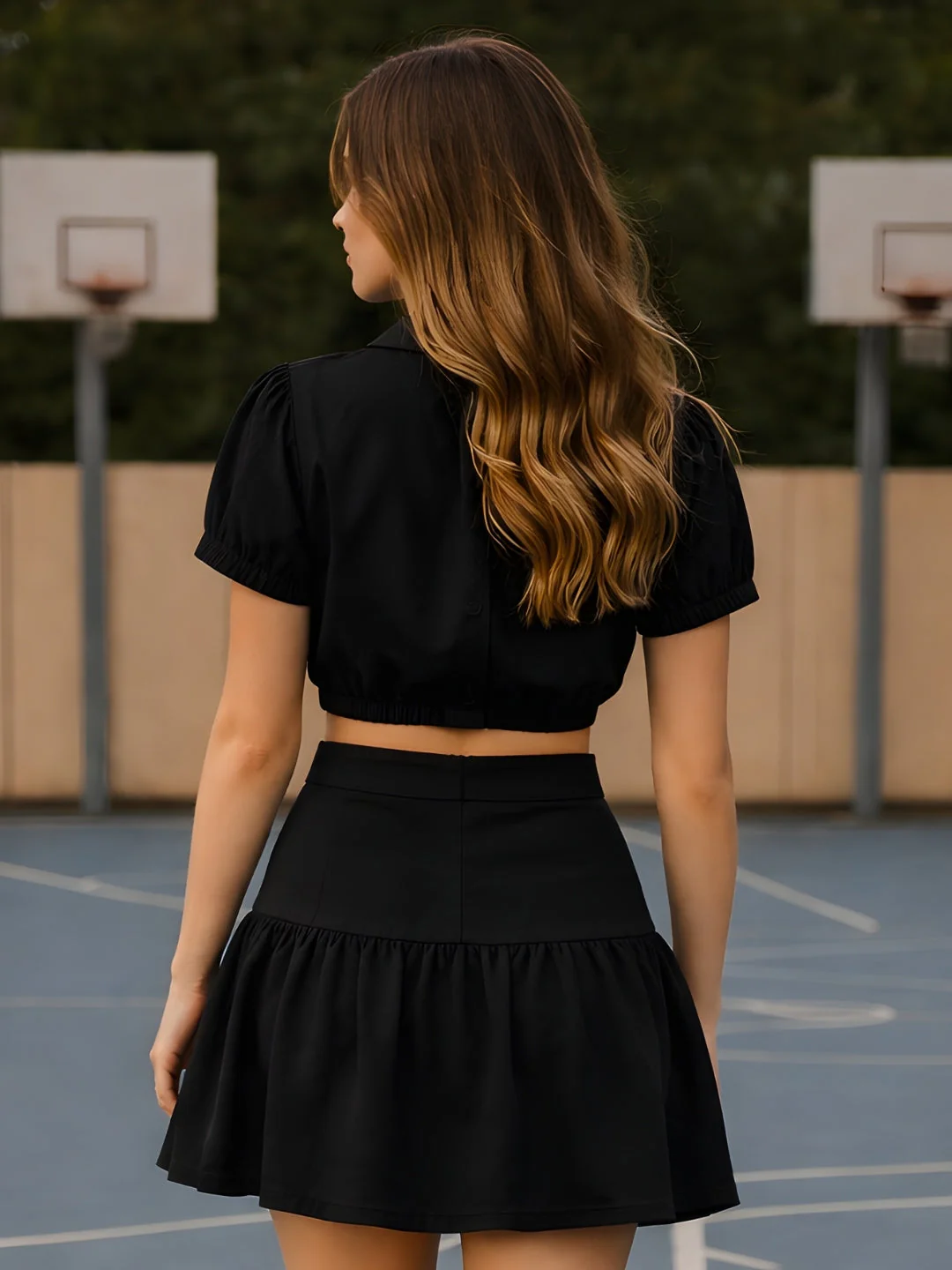 Black Solid Short Sleeve Co-ord Set - Image 4