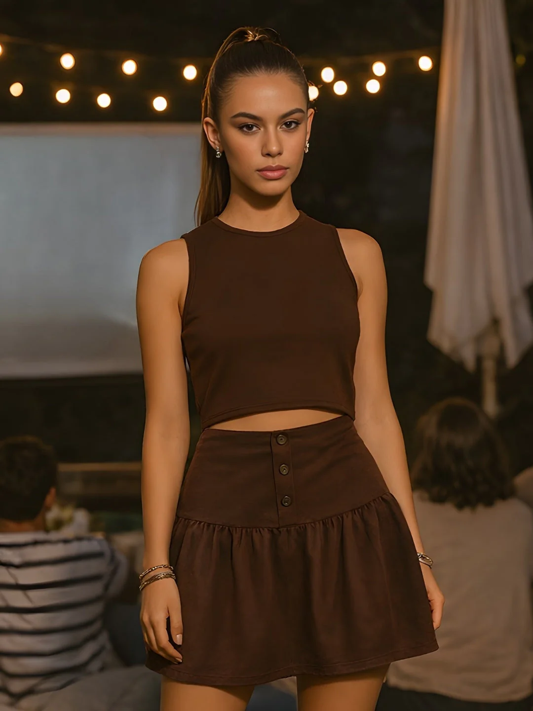 Brown Solid Half Sleeve Co-ord Set - Image 2