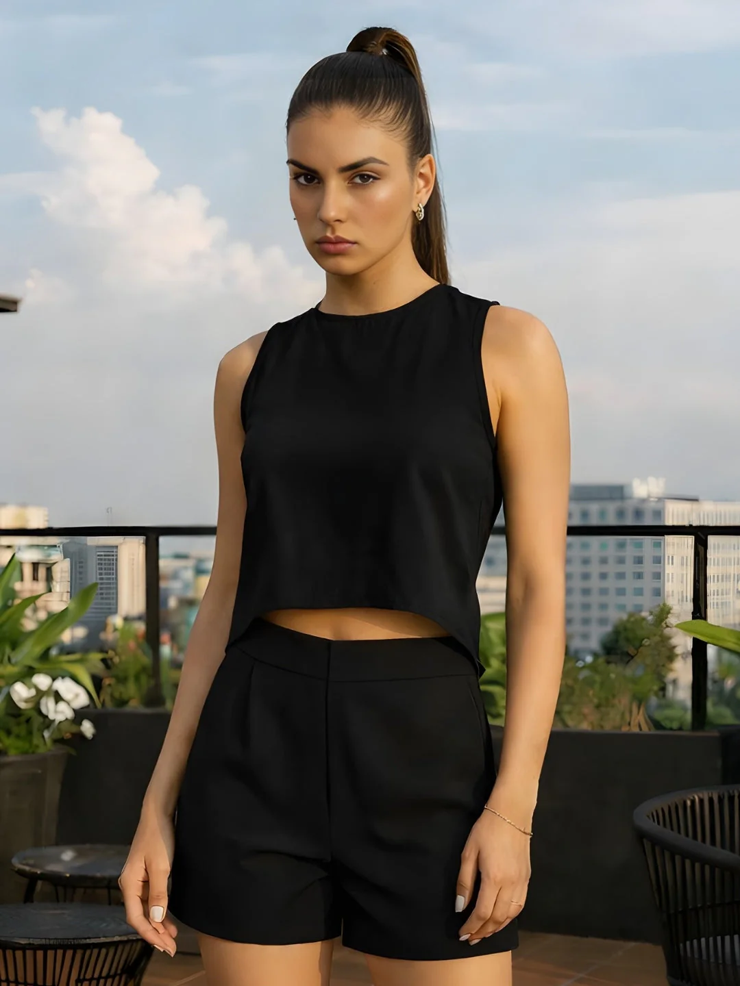 Black Solid Half Sleeve Co-ord Set - Image 2