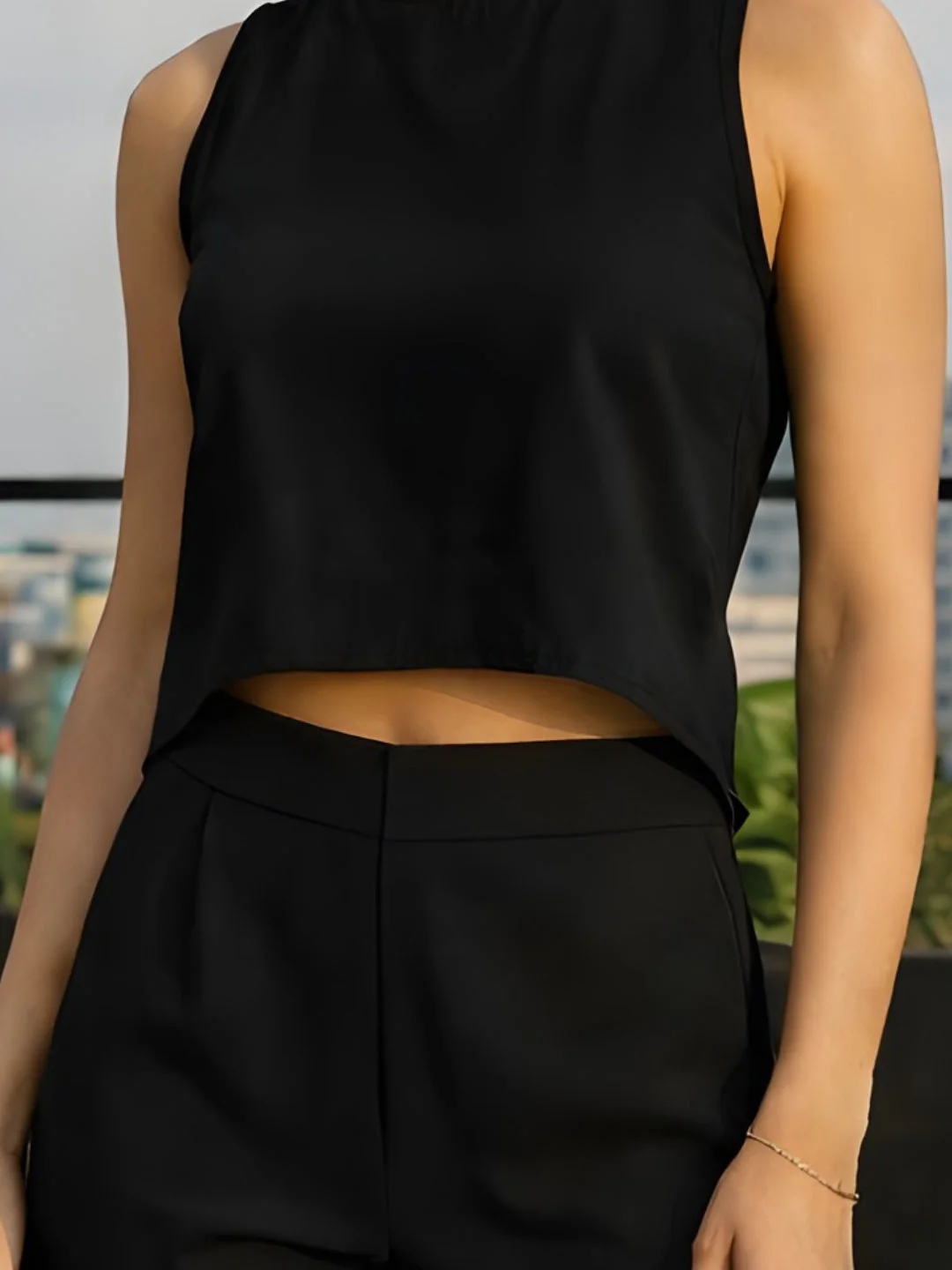 Black Solid Half Sleeve Co-ord Set - Image 5