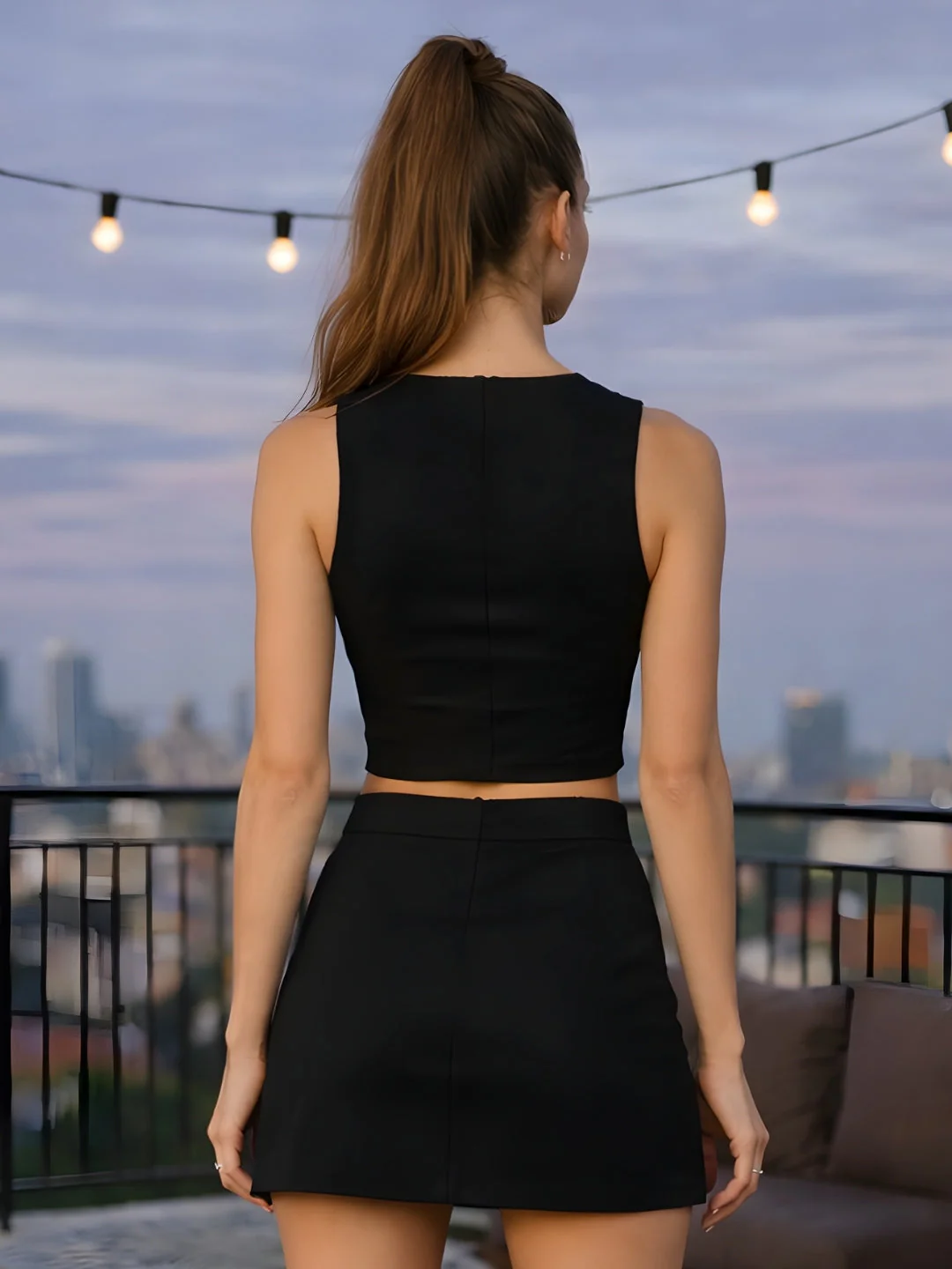 Black Solid Sleeveless Co-ord Set - Image 4