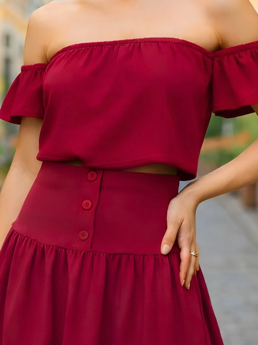 Magenta Solid Off-Shoulder Co-ord Set - Image 5