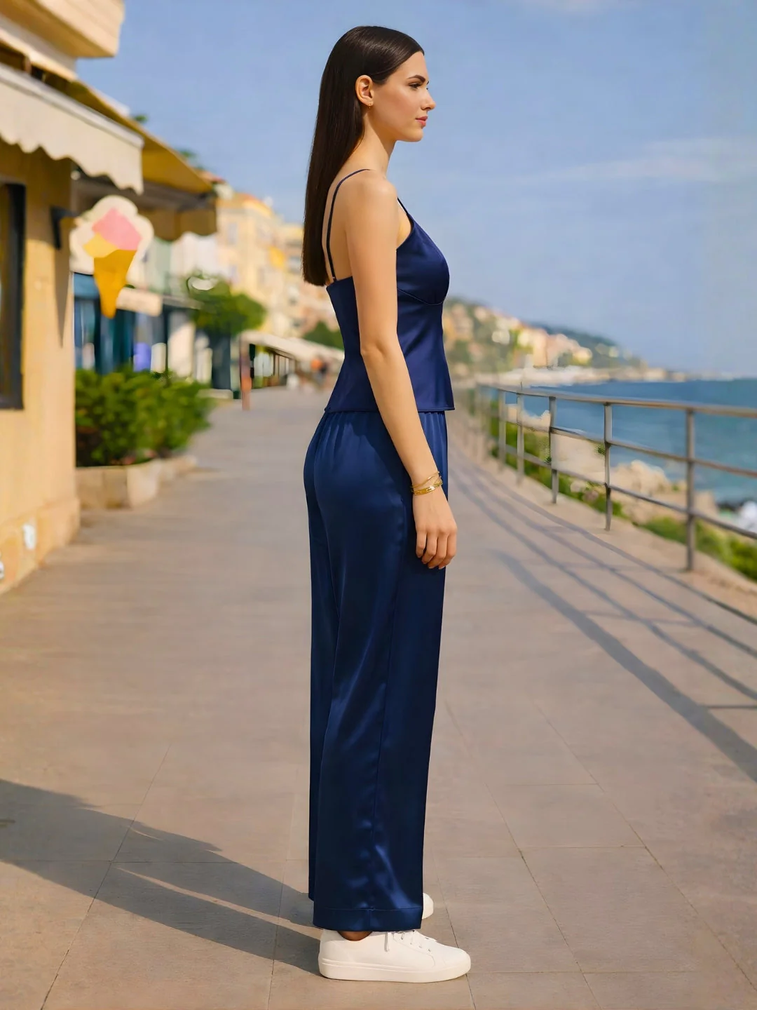 Navy Solid Sleeveless Co-ord Set - Image 3