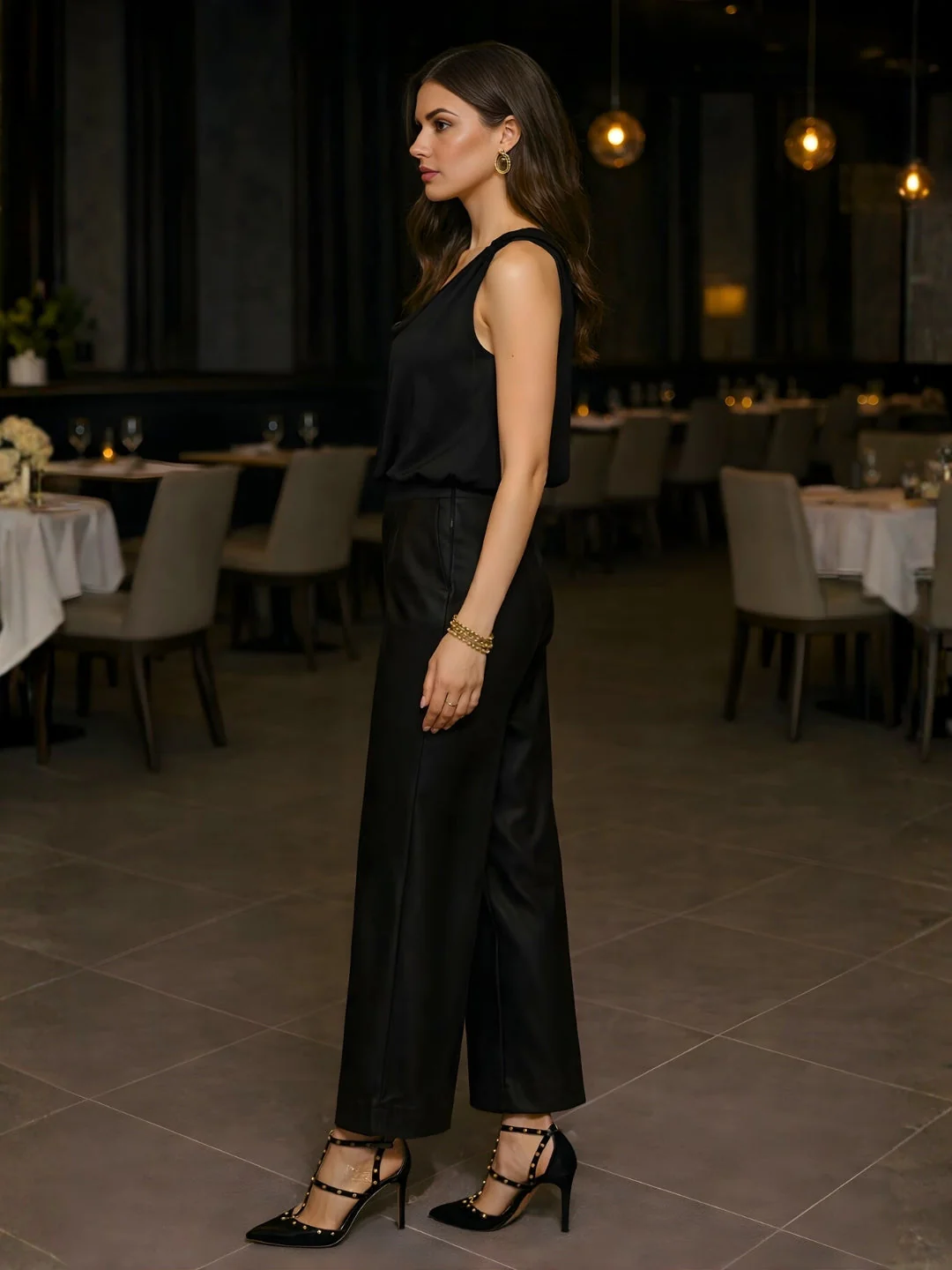 Black Solid Sleeveless Co-ord Set - Image 3