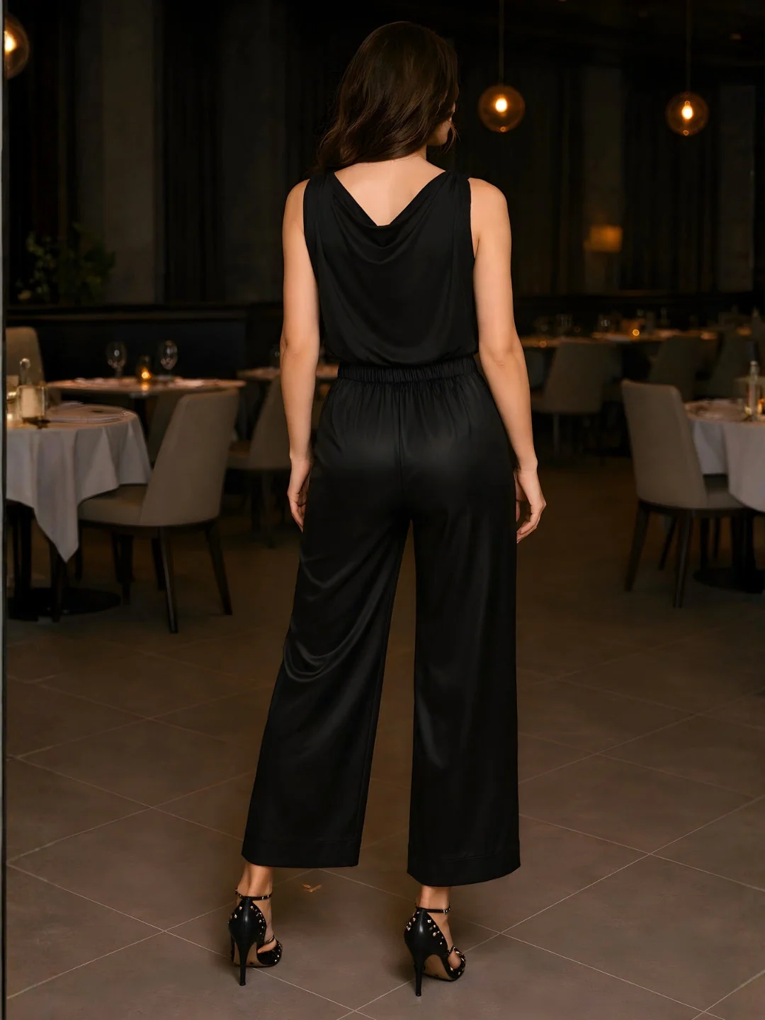 Black Solid Sleeveless Co-ord Set - Image 4