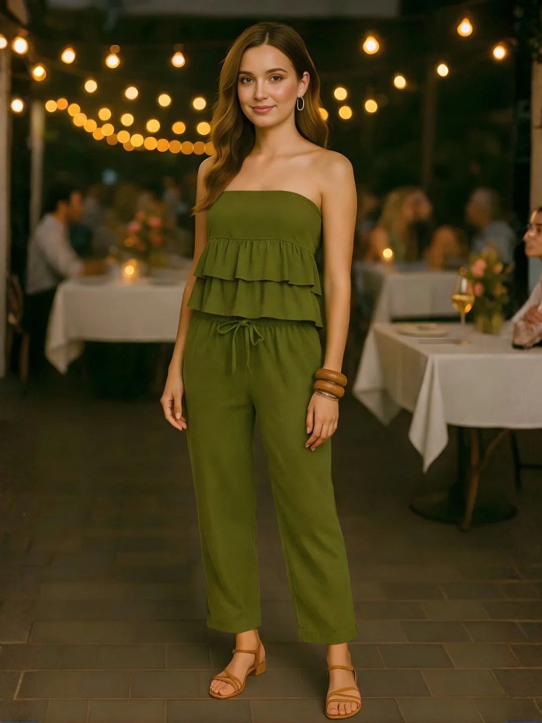 Olive Solid Off-Shoulder Co-ord Set - Image 2
