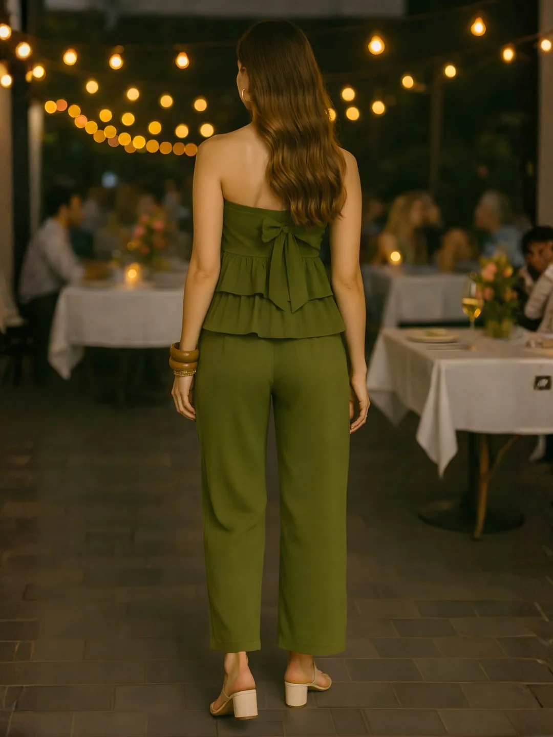 Olive Solid Off-Shoulder Co-ord Set - Image 4