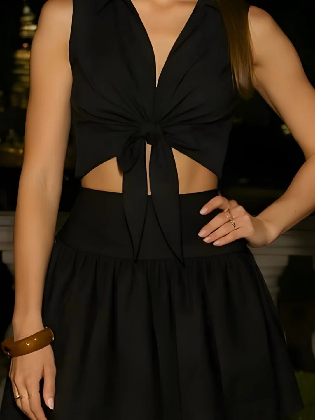 Black Solid Sleeveless Co-ord Set - Image 5