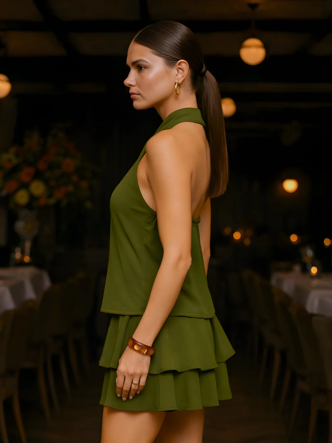 Olive Solid Sleeveless Co-ord Set - Image 3