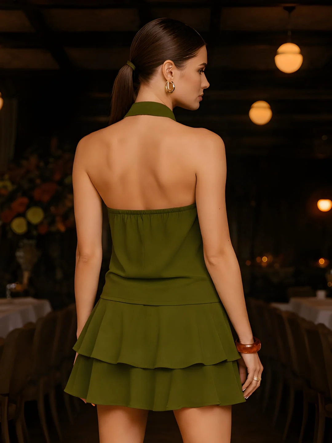 Olive Solid Sleeveless Co-ord Set - Image 4