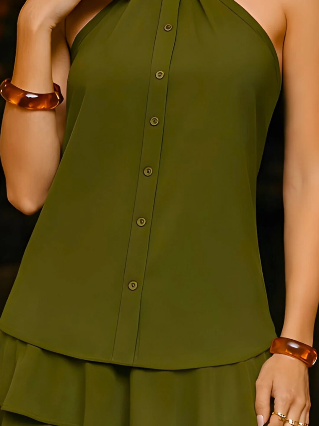 Olive Solid Sleeveless Co-ord Set - Image 5
