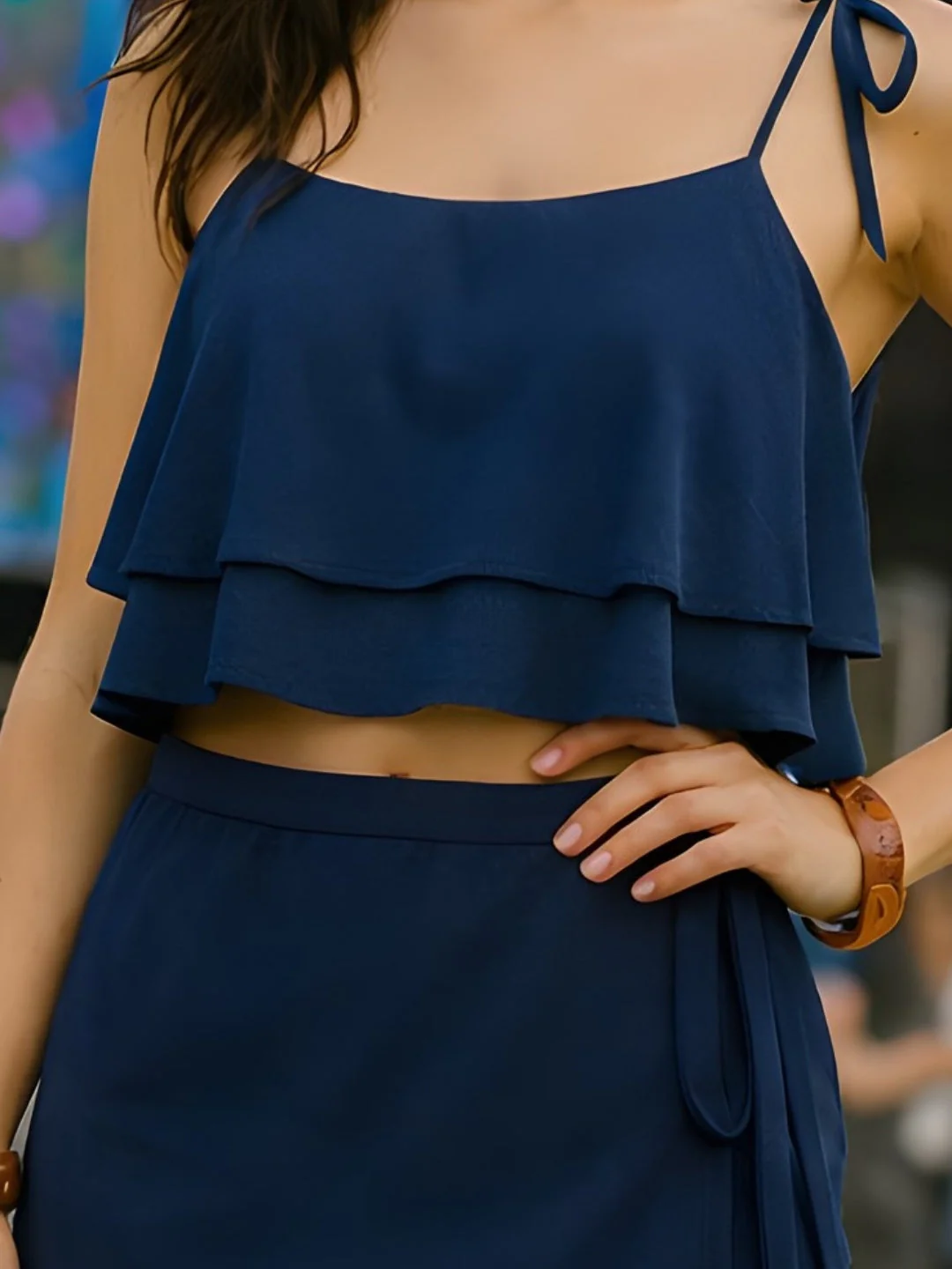 Navy Solid Shoulder Straps Co-ord Set - Image 5