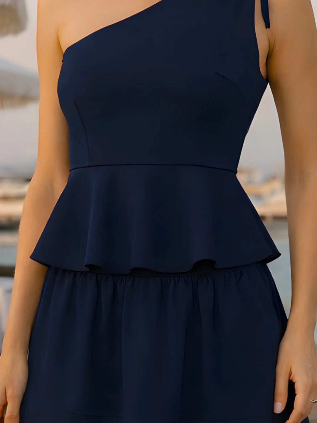 Navy Solid One-Shoulder Co-ord Set - Image 5