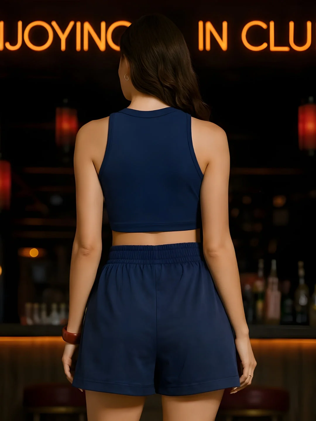 Navy Solid Sleeveless Co-ord Set - Image 4