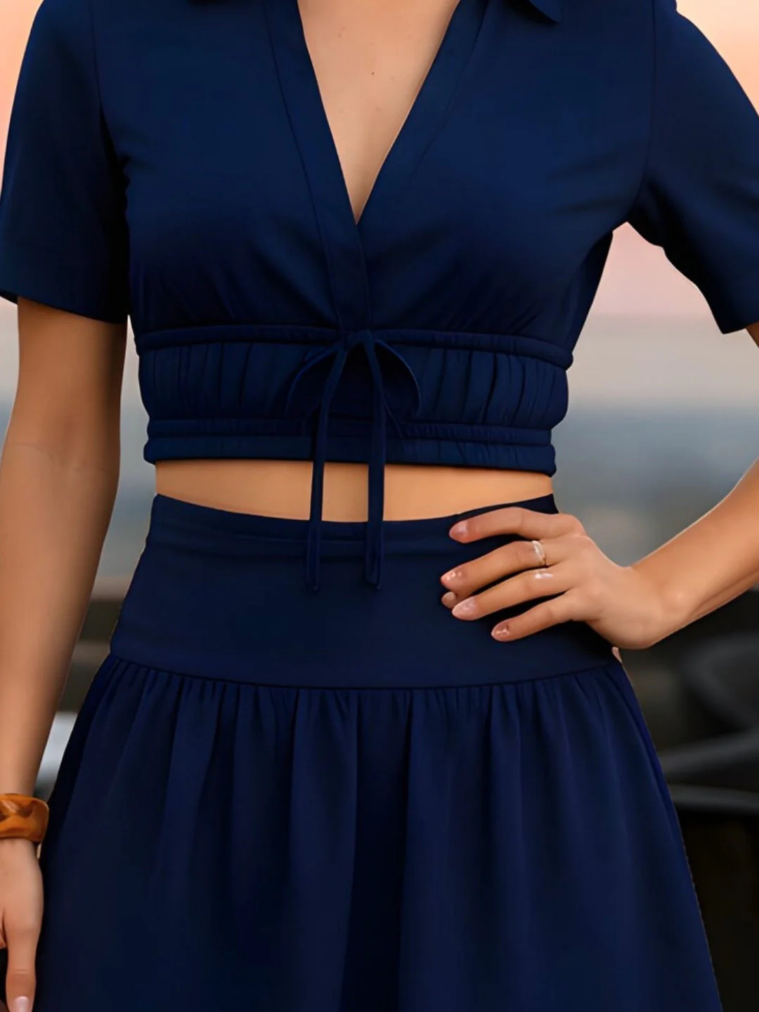 Navy Solid Short Sleeve Co-ord Set - Image 5