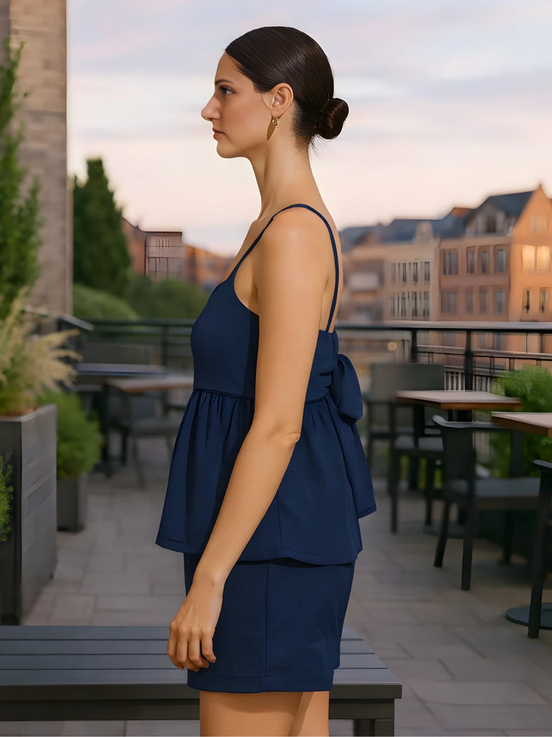 Navy Solid Shoulder Straps Co-ord Set - Image 3