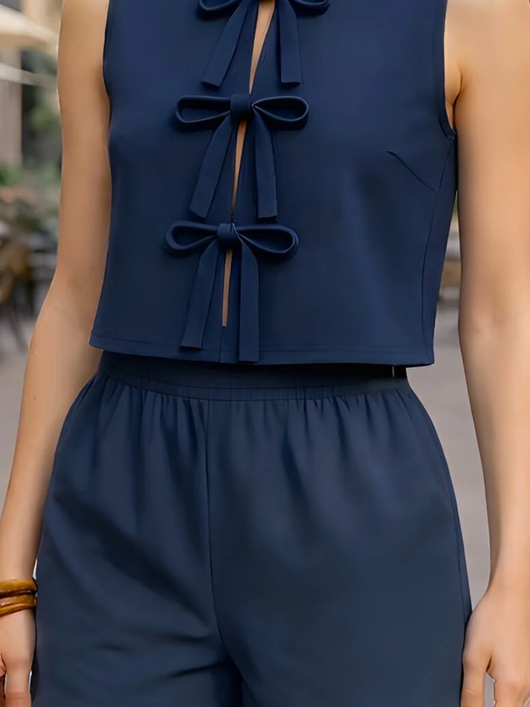 Navy Solid Sleeveless Co-ord Set - Image 5