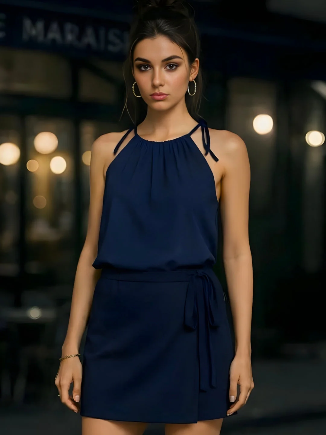 Navy Solid Shoulder Straps Co-ord Set - Image 2