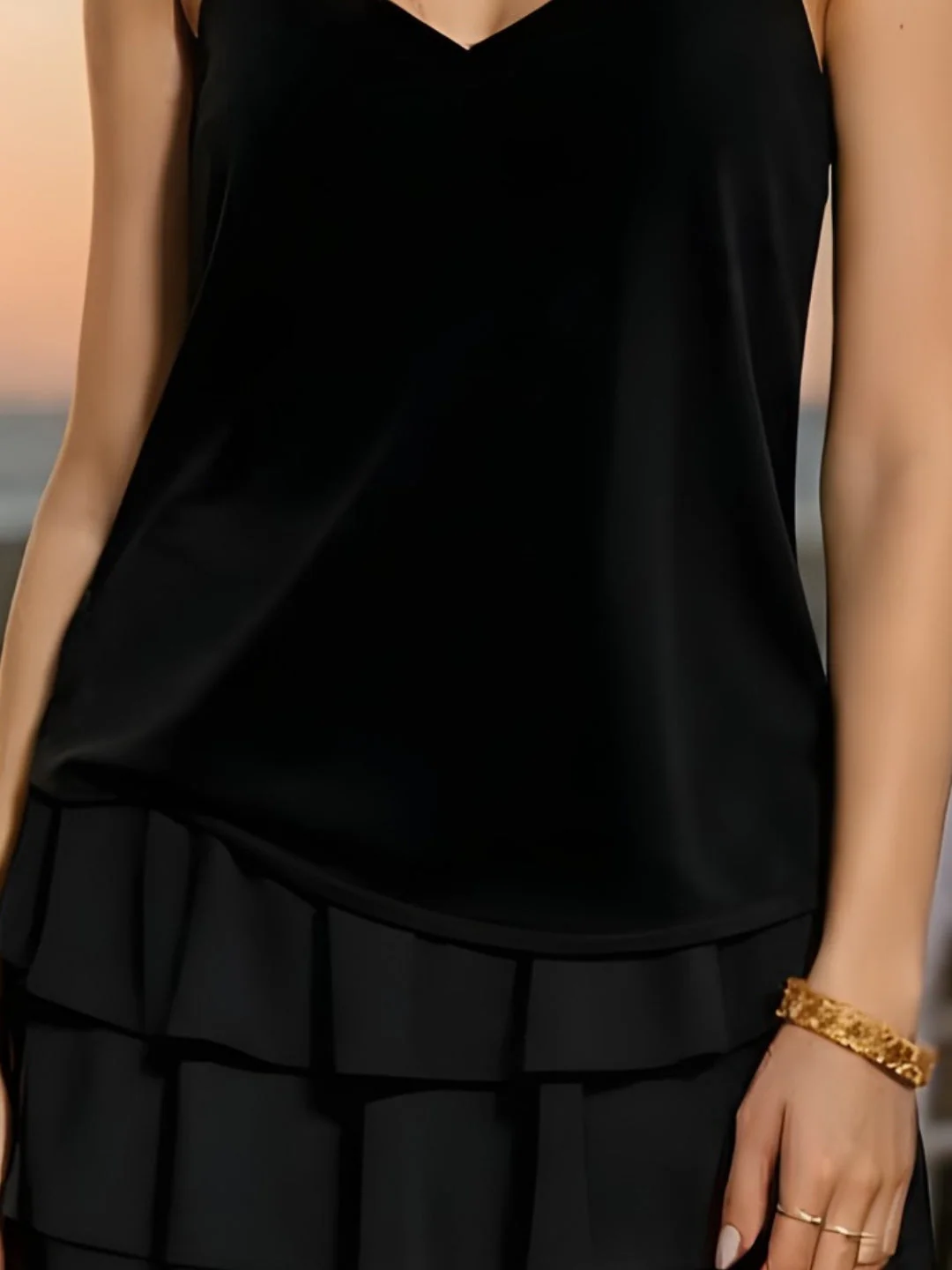 Black Solid Shoulder Straps Co-ord Set - Image 5