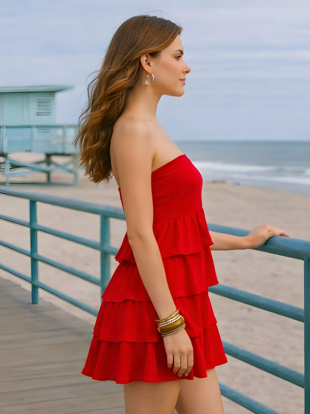 Red Solid Off-Shoulder Co-ord Set - Image 3