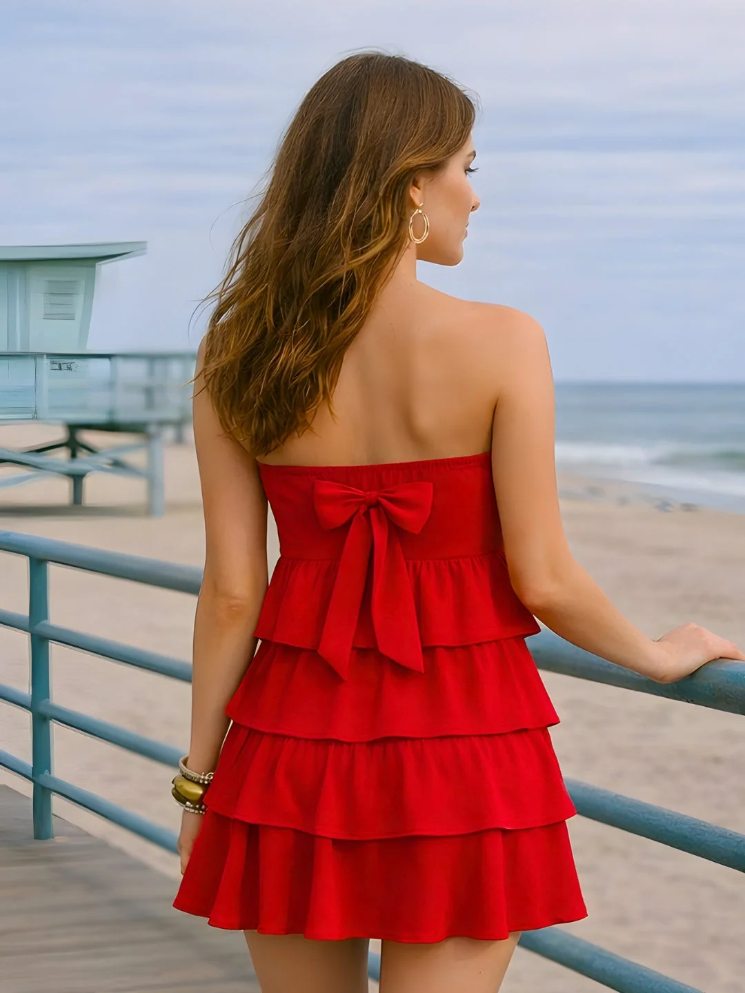 Red Solid Off-Shoulder Co-ord Set - Image 4