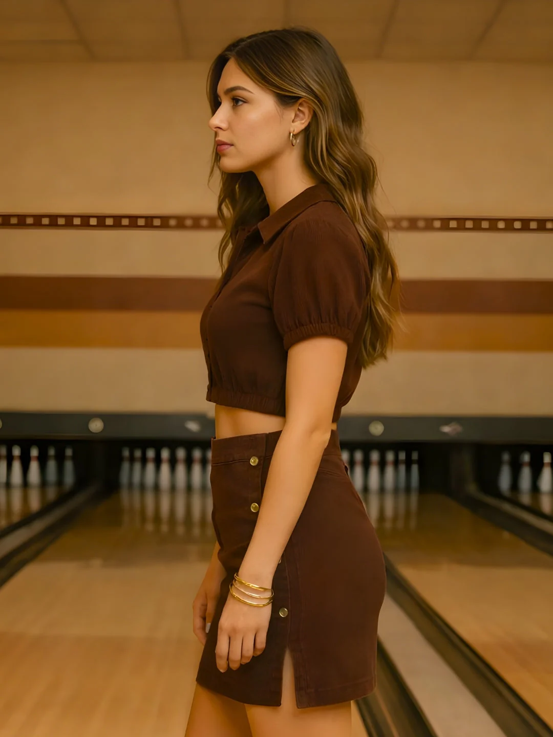 Brown Solid Short Sleeve Co-ord Set - Image 3