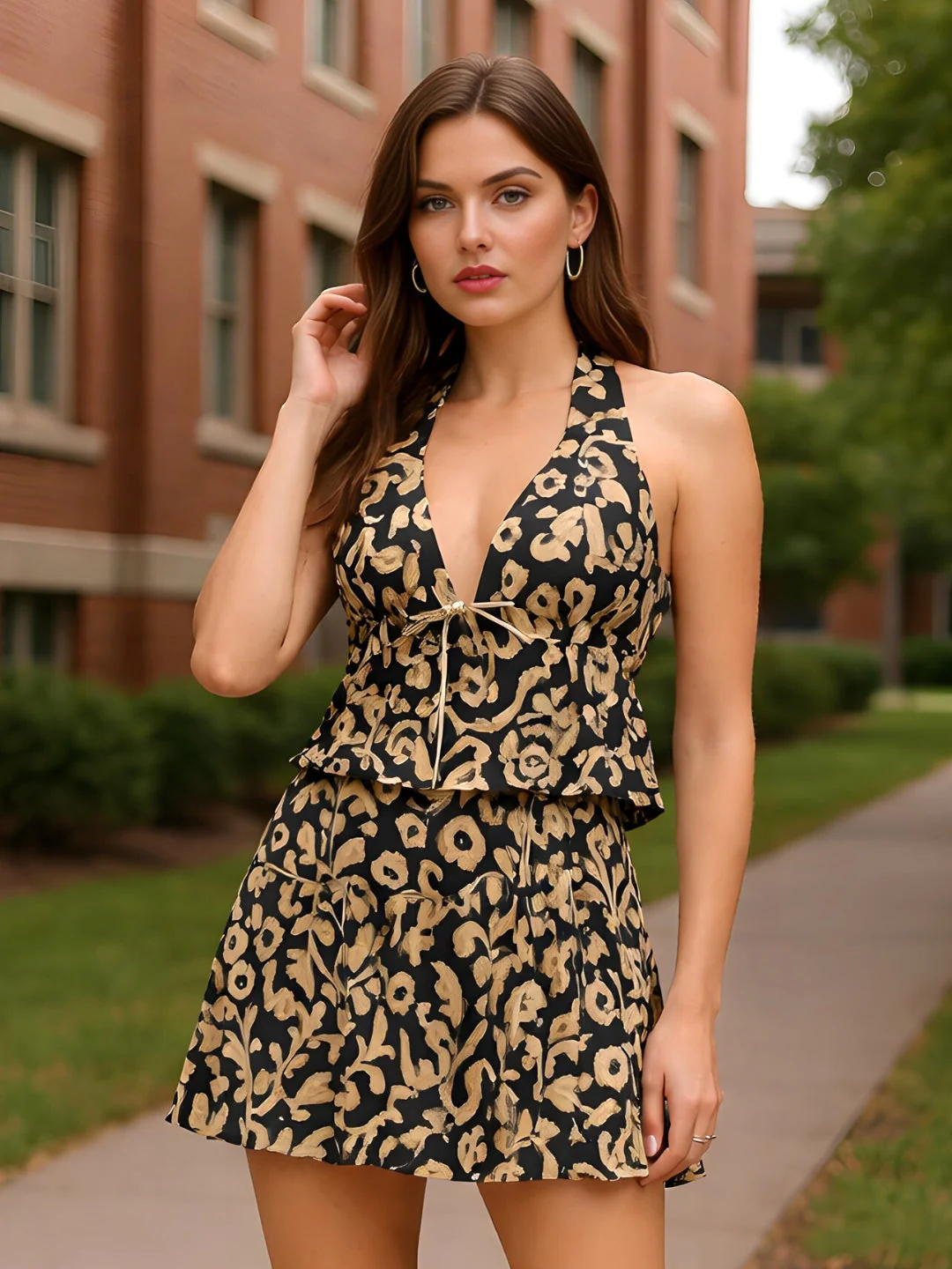 Black Ethnic Motifs Shoulder Straps Co-ord Set - Image 2