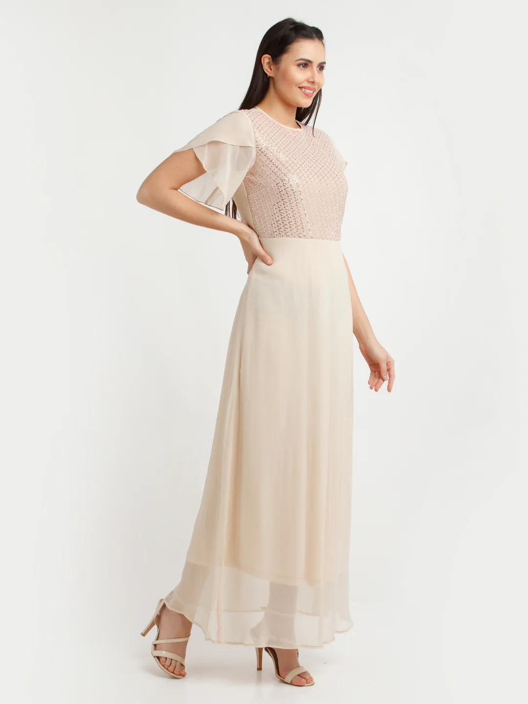 Cream Embellished Maxi Dress - Image 3