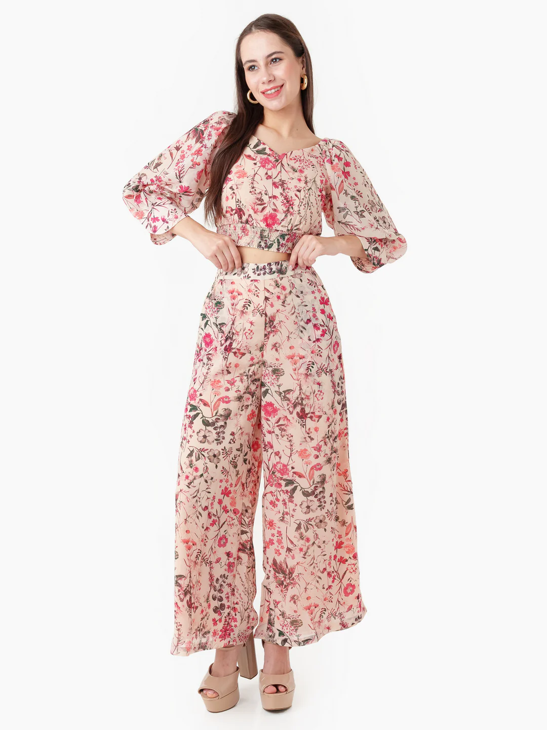 Cream Printed Regular Trouser