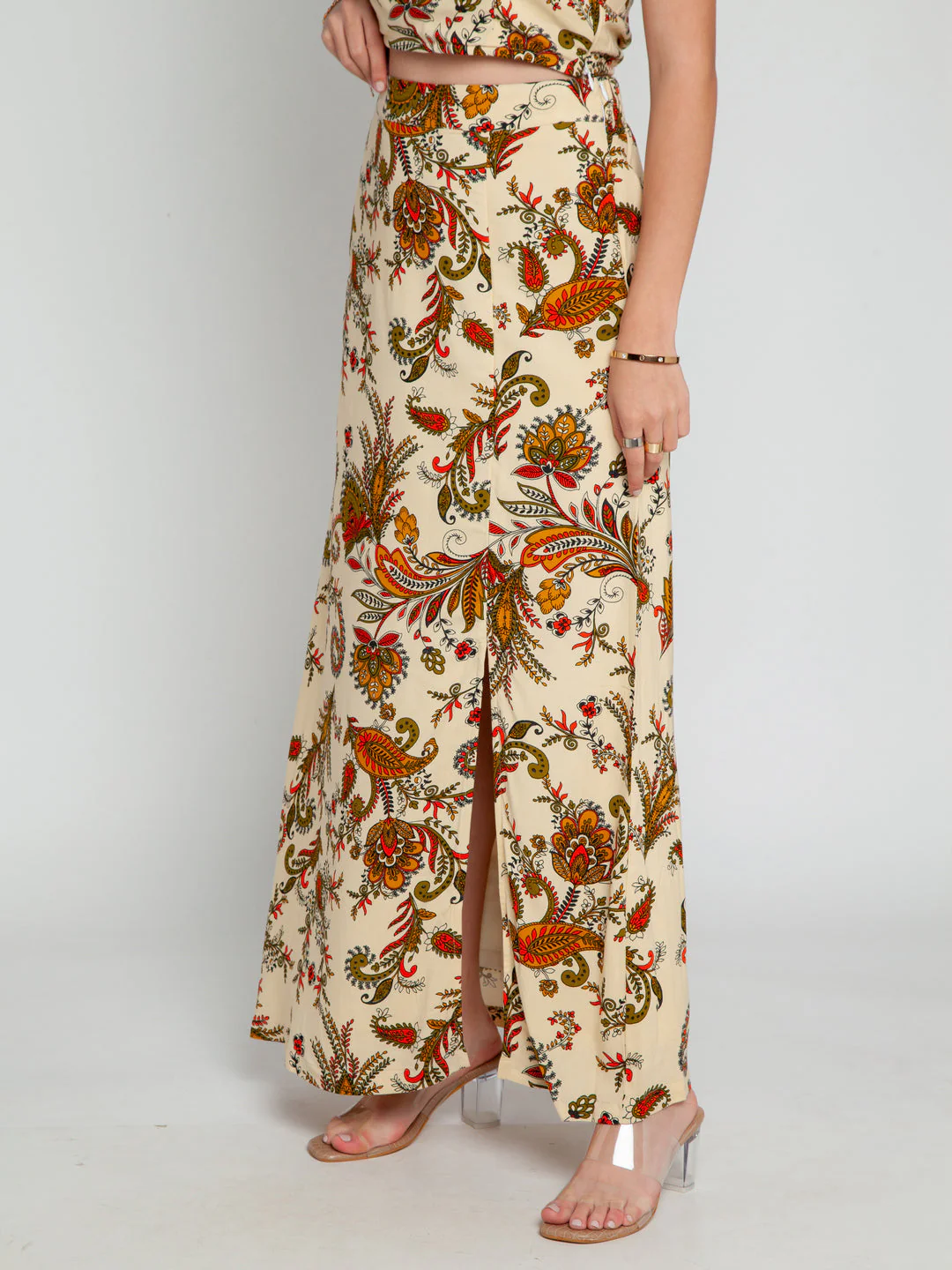 Cream Printed High Waisted Skirt - Image 3