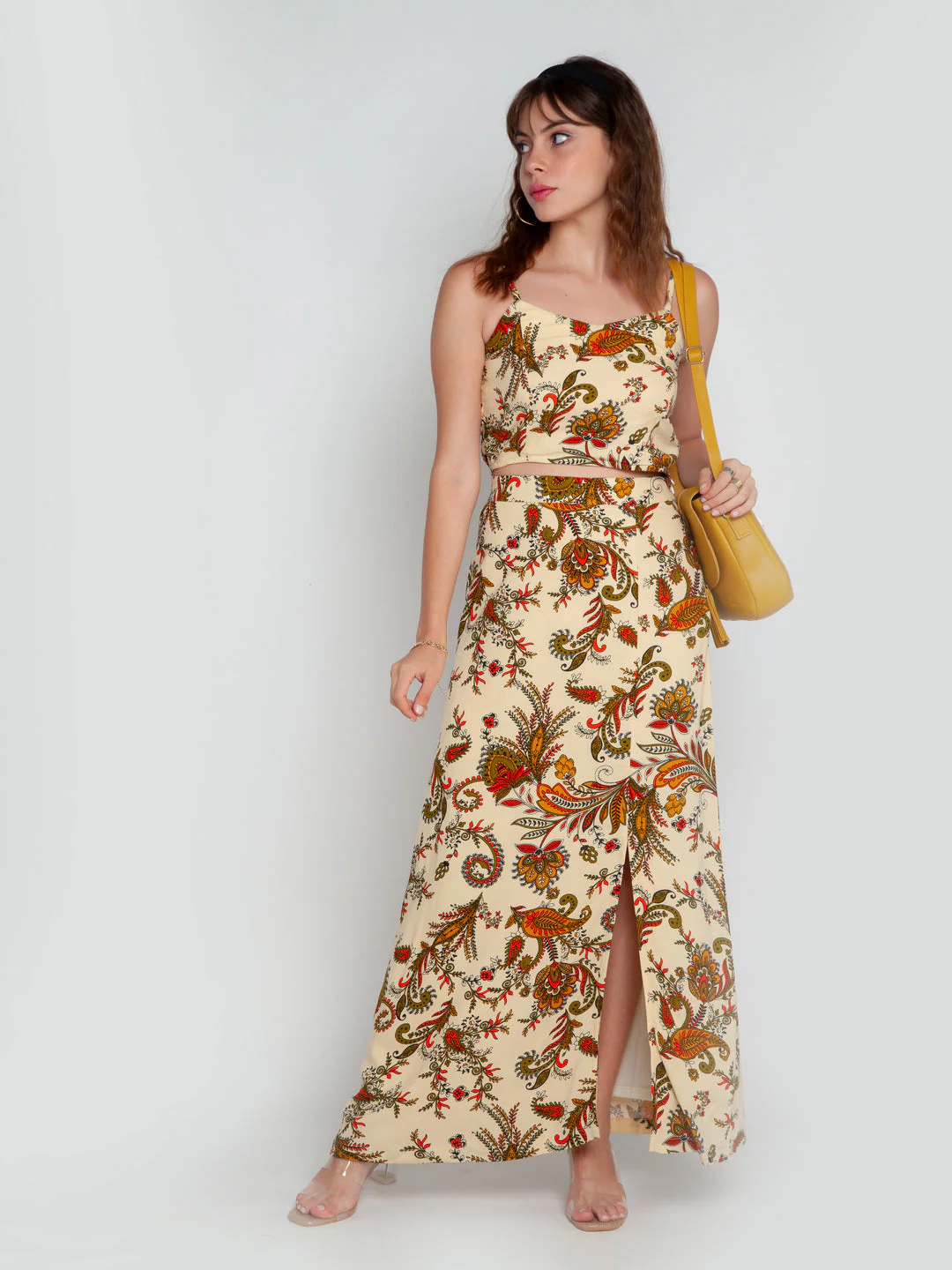 Cream Printed High Waisted Skirt - Image 5
