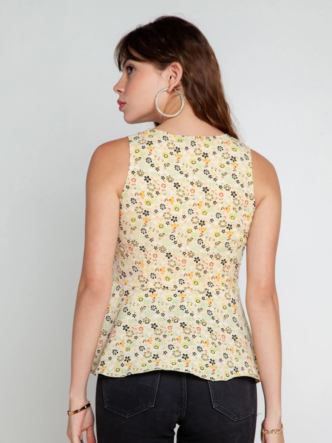 Cream Printed Peplum Top - Image 4