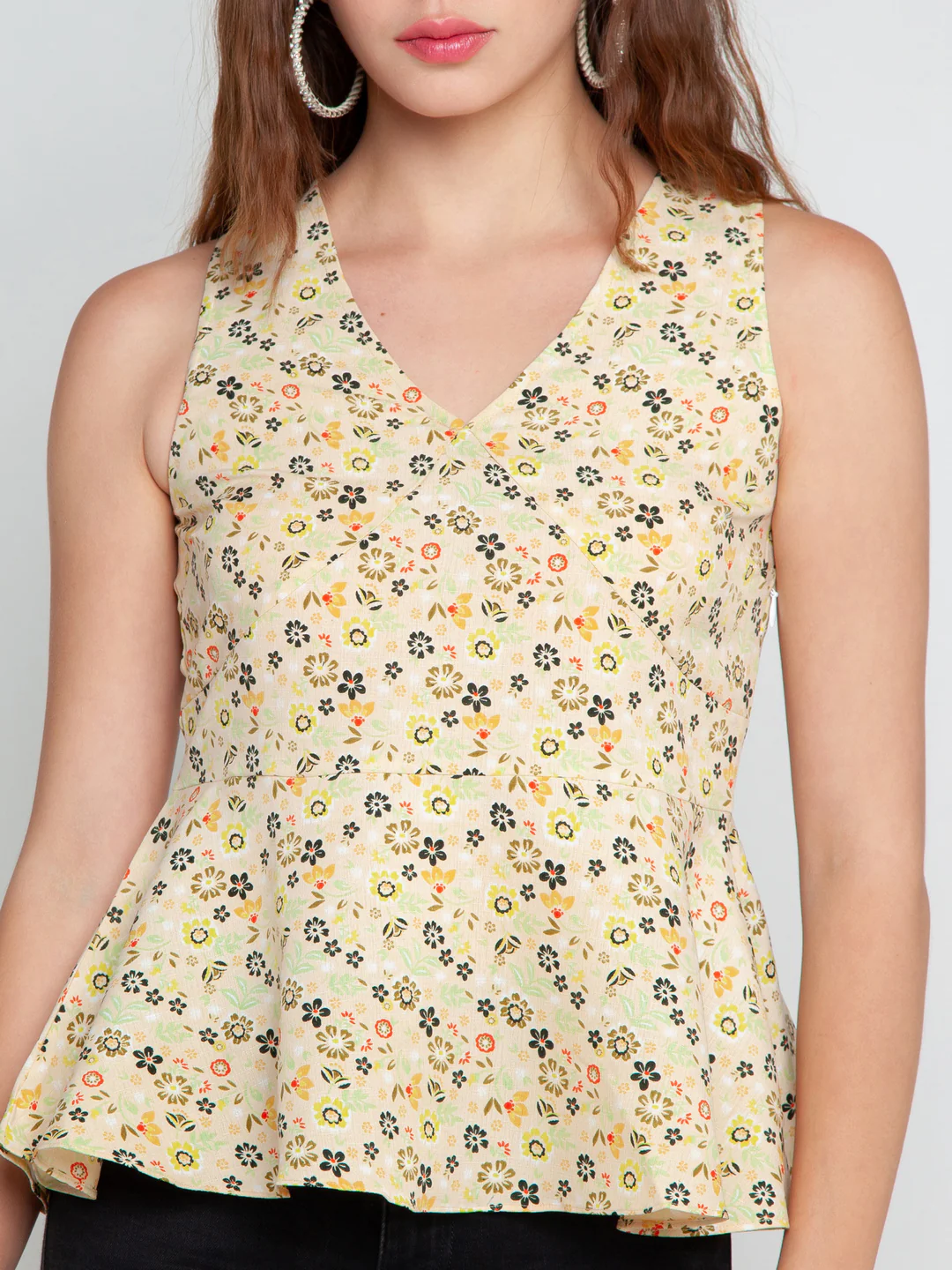Cream Printed Peplum Top - Image 5