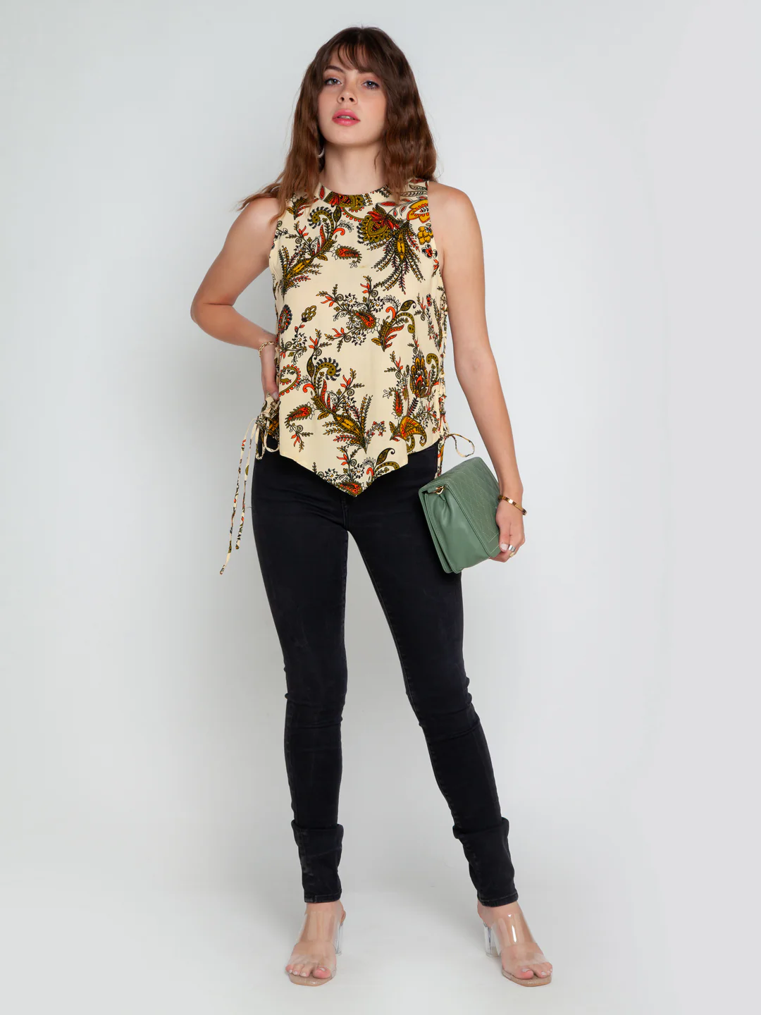 Cream Printed Top