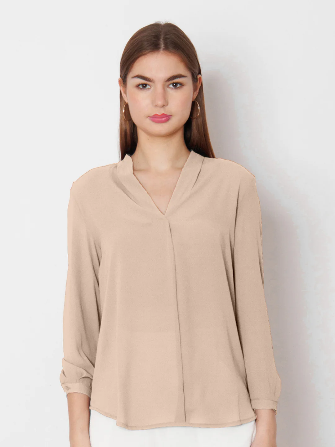 Cream Solid Straight Fit Top - Image 2