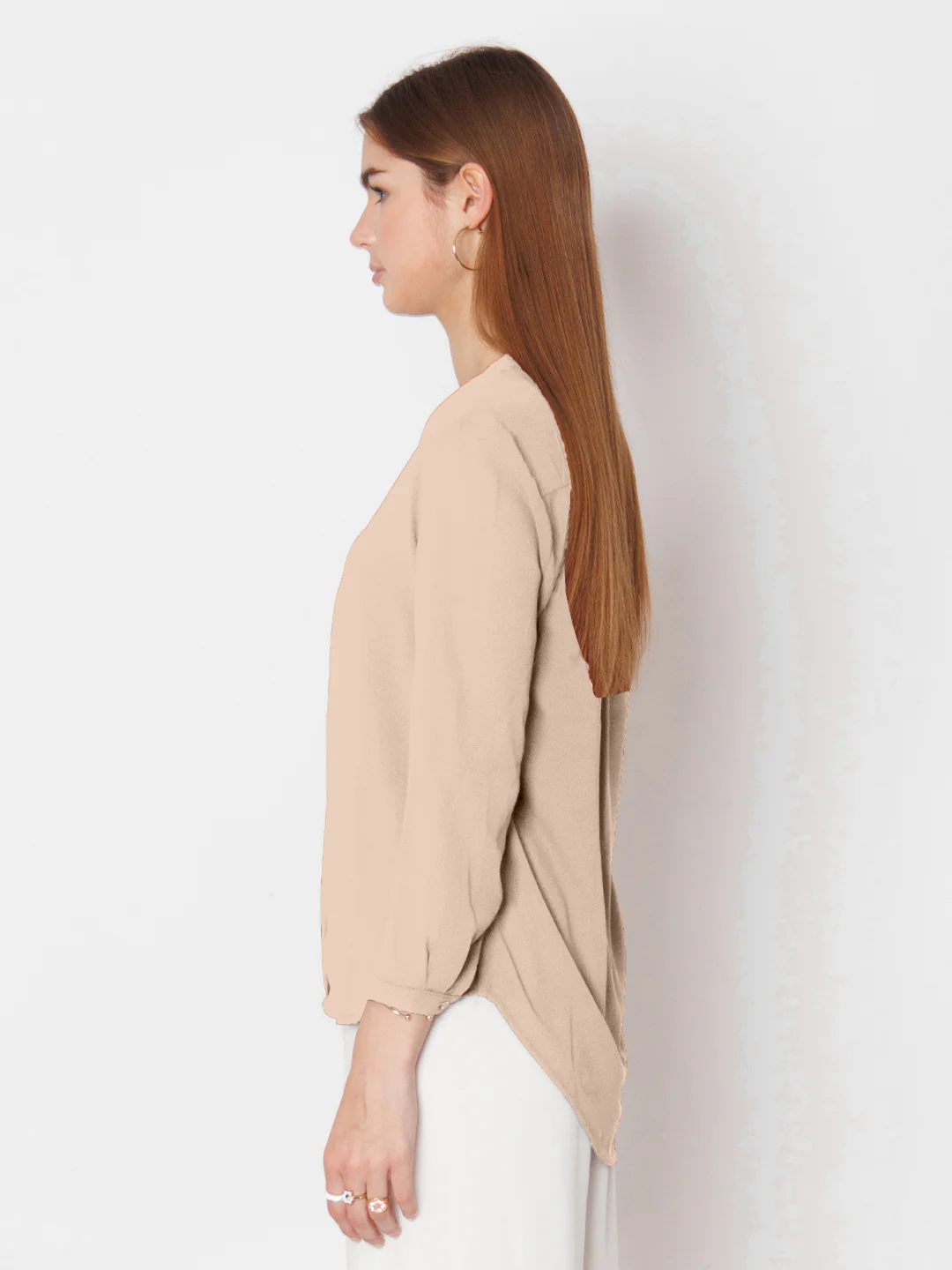 Cream Solid Straight Fit Top - Image 3