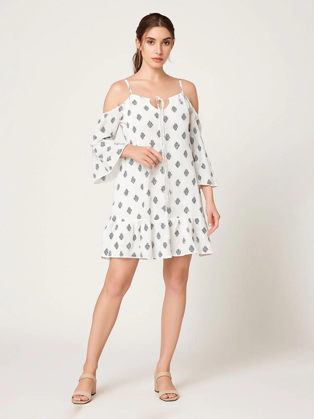 Multi Printed 3/4th Sleeves Mini Dress