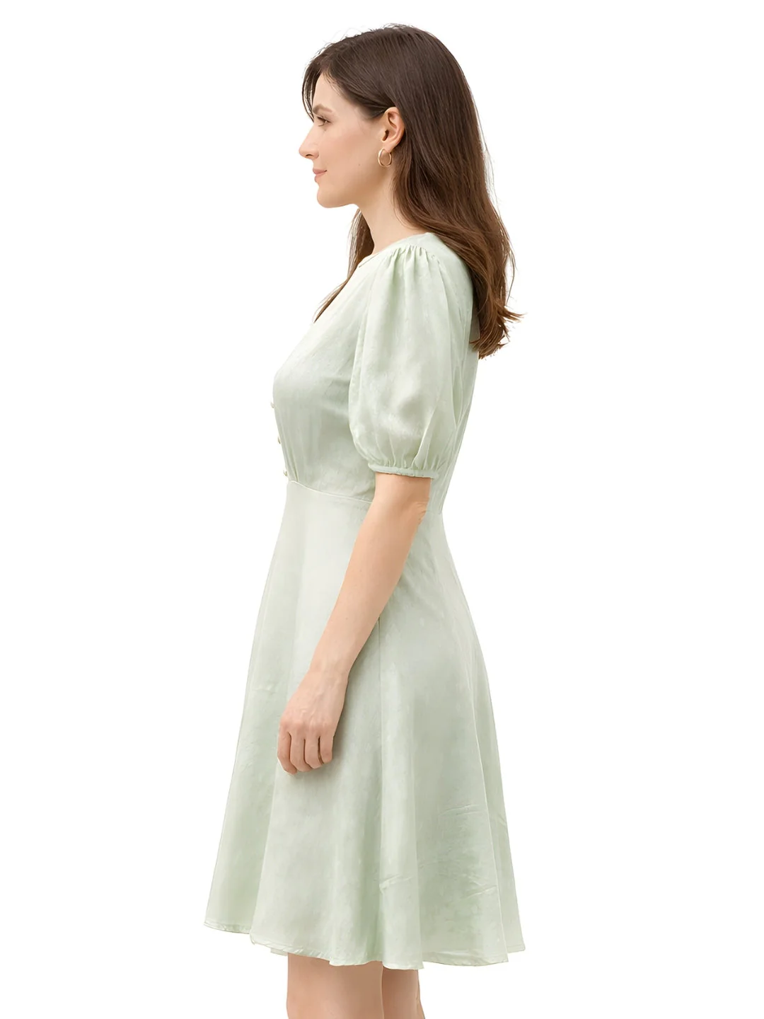 Green Self Design Short Sleeves Short Dress - Image 3
