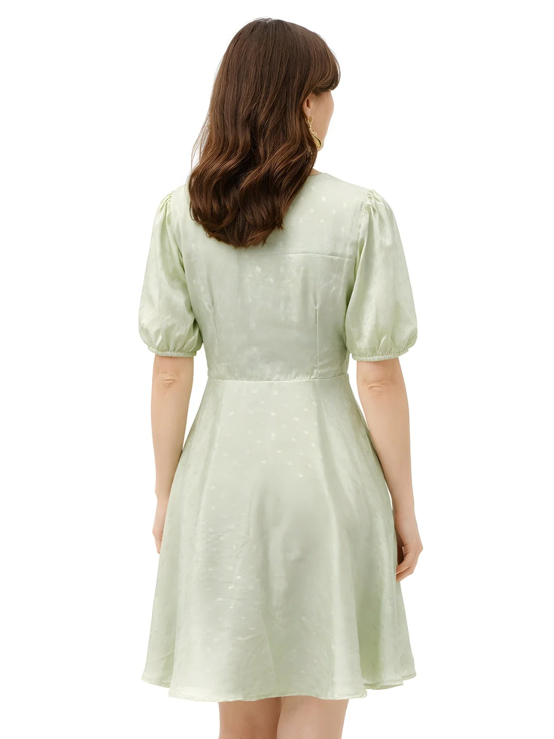 Green Self Design Short Sleeves Short Dress - Image 4
