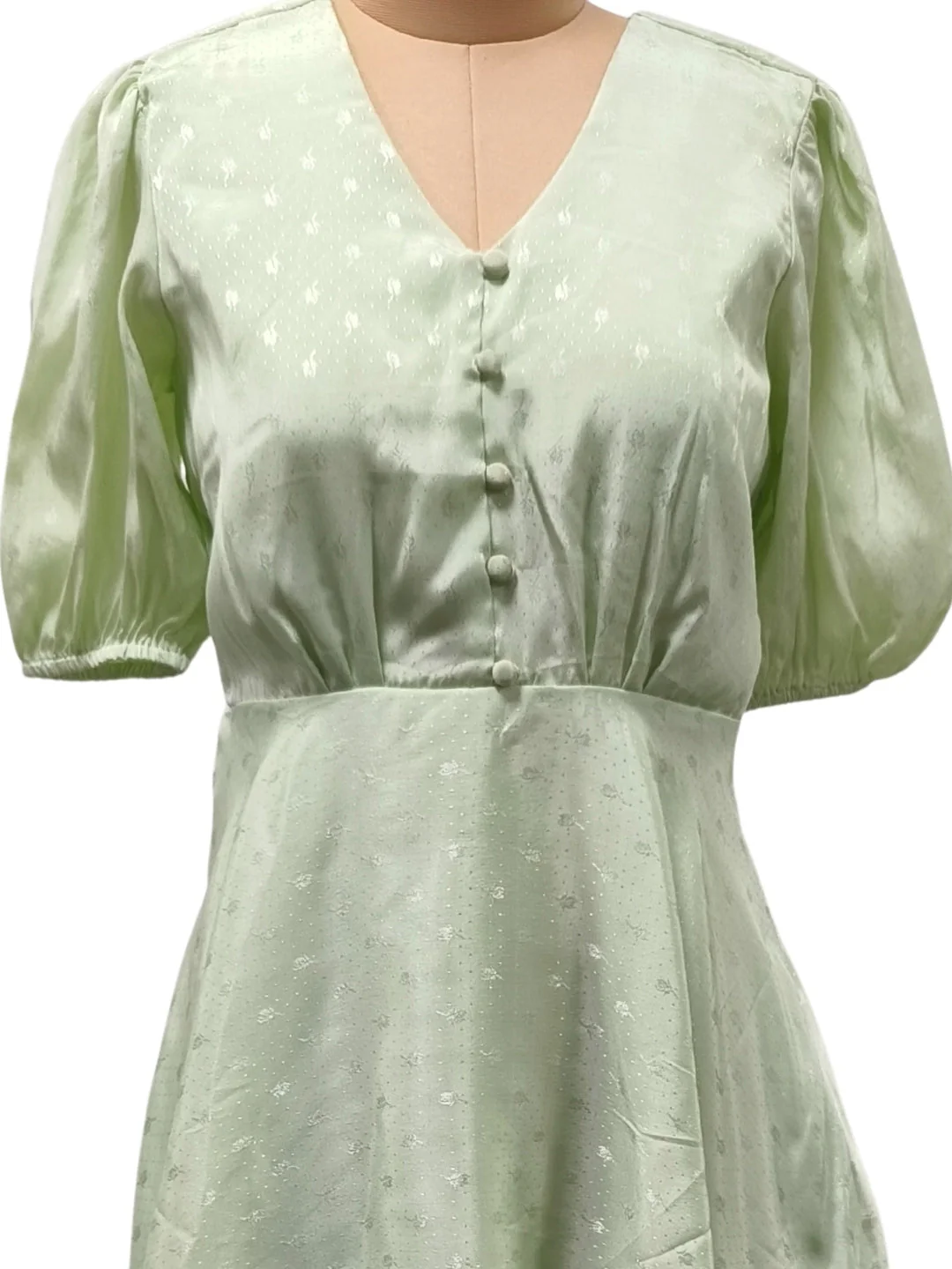 Green Self Design Short Sleeves Short Dress - Image 5