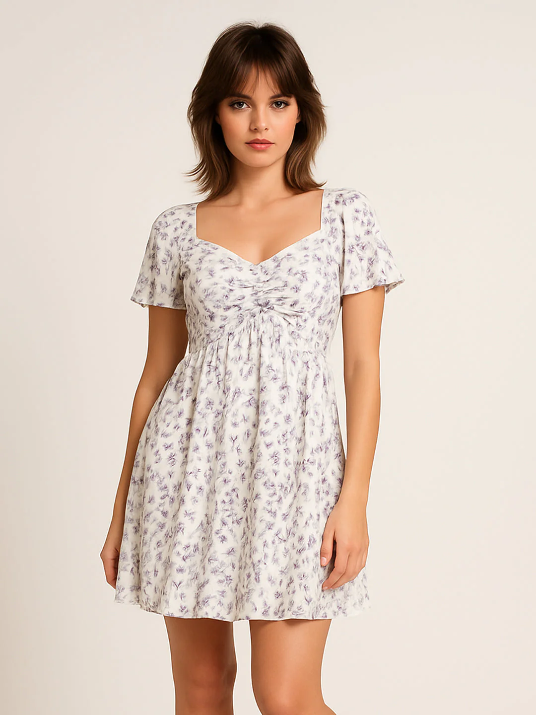 White Printed Short Sleeves Mini Dress - Image 3