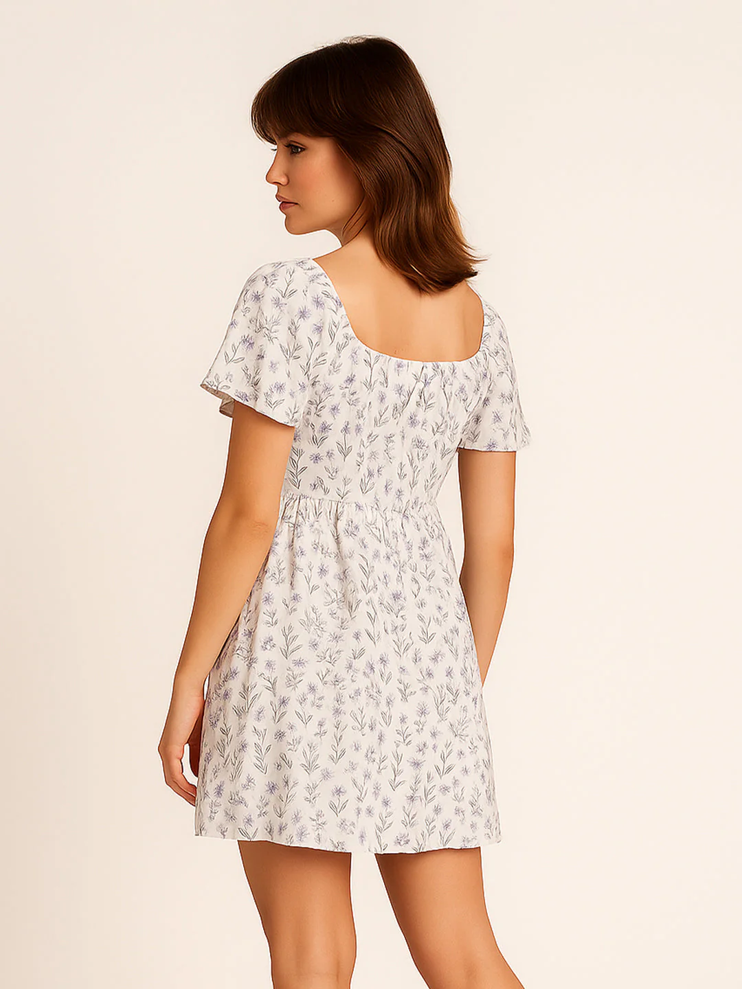 White Printed Short Sleeves Mini Dress - Image 4