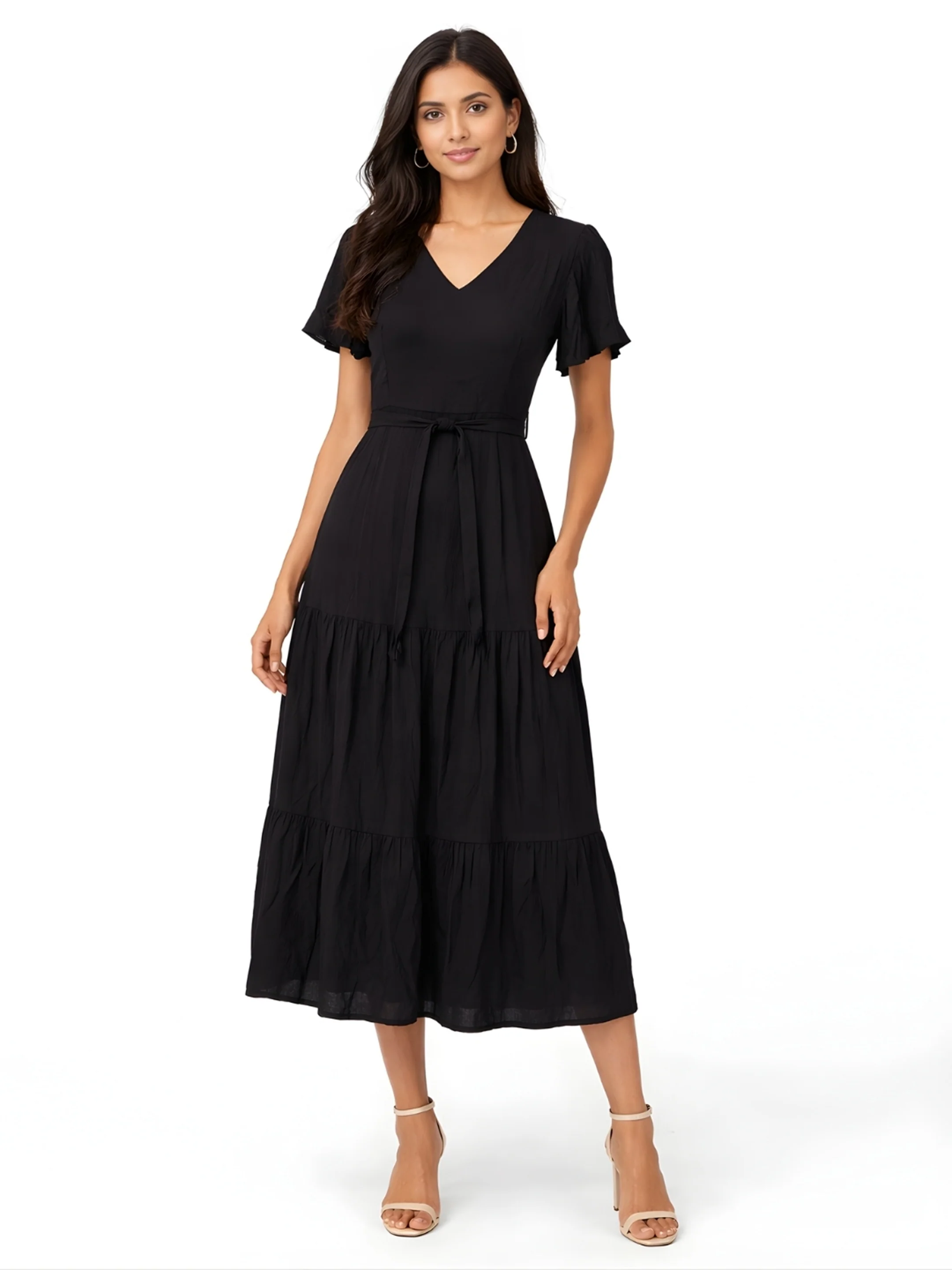Black Plain Short Sleeve Dress