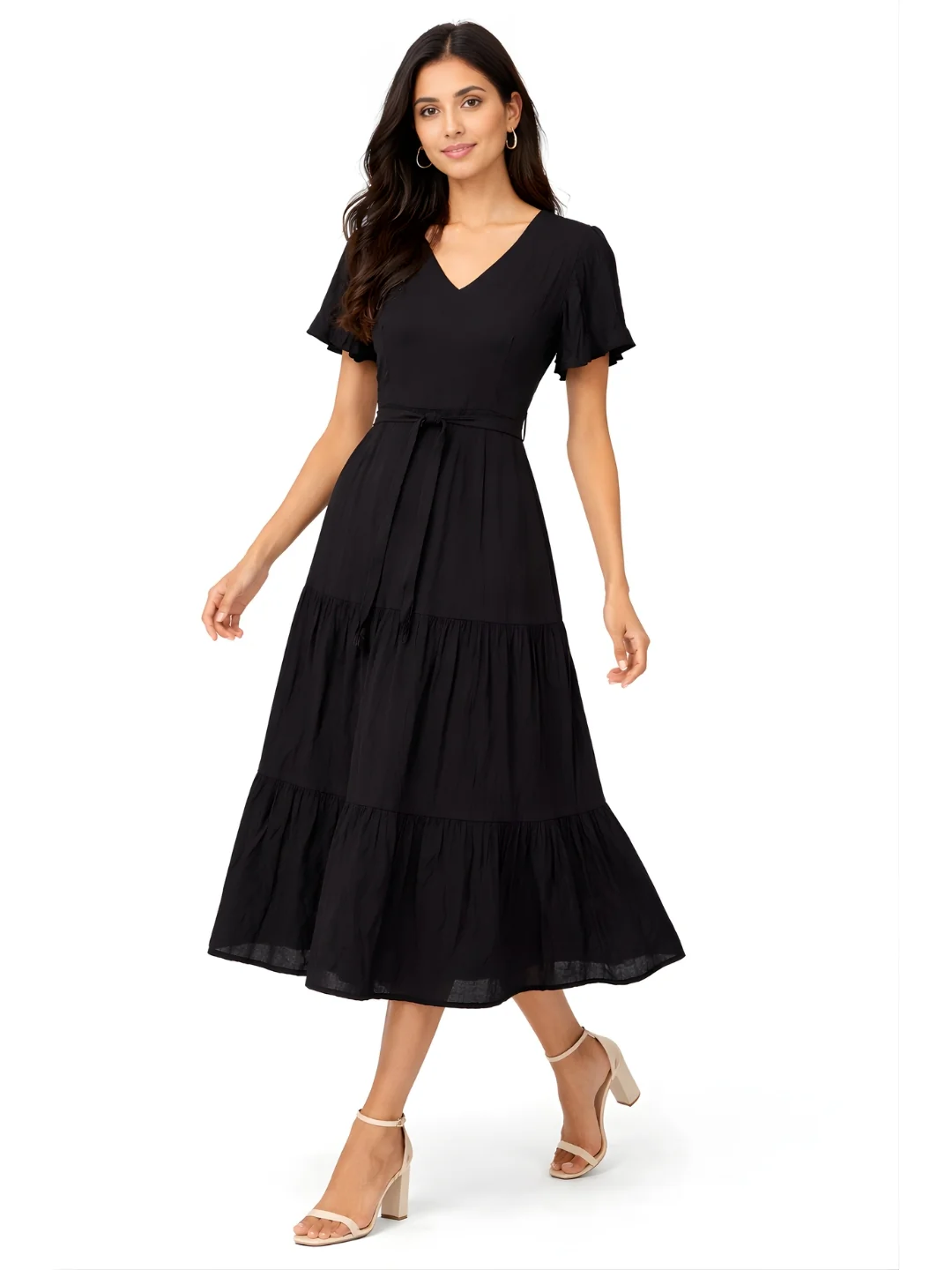 Black Plain Short Sleeve Dress - Image 2