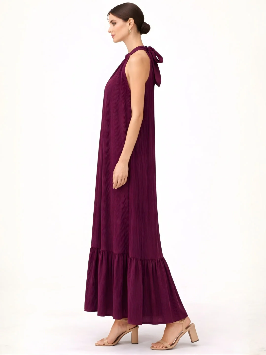 Burgundy Floral Sleeveless Midi Dress - Image 2