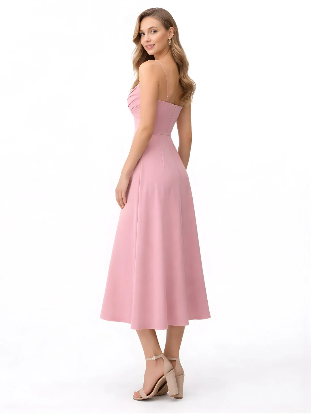 Pink Plain Sleeveless Maxi Dress - Image 3