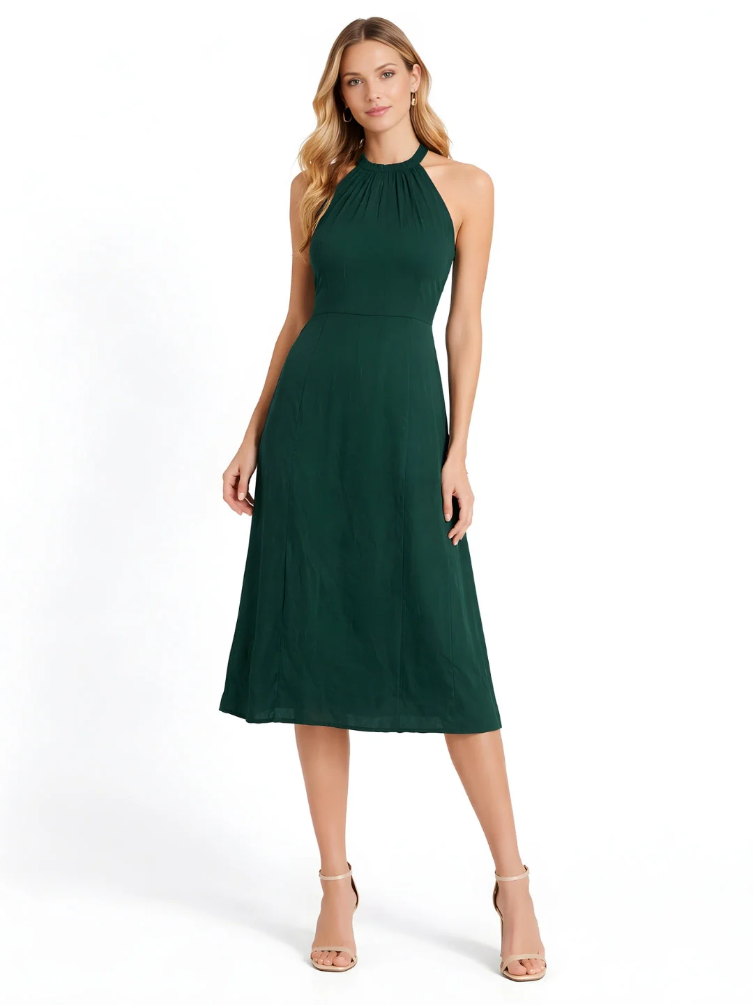 Green Plain Sleeveless Maxi Dress - Image 2